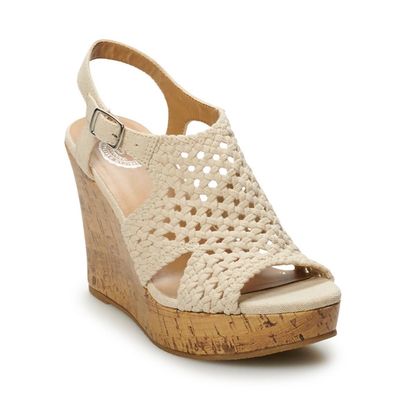 SO TAFFY Taupe / Natural Woven Cut Out Slip On Platform Wedge Sandals - Picture 1 of 11